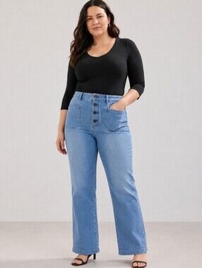 LC Lauren Conrad Light Blue High-Waist Wide-Leg Jeans with Button Fly 38in waist